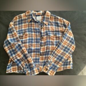 American Eagle Cropped Plaid Flannel Shacket Shirt Small